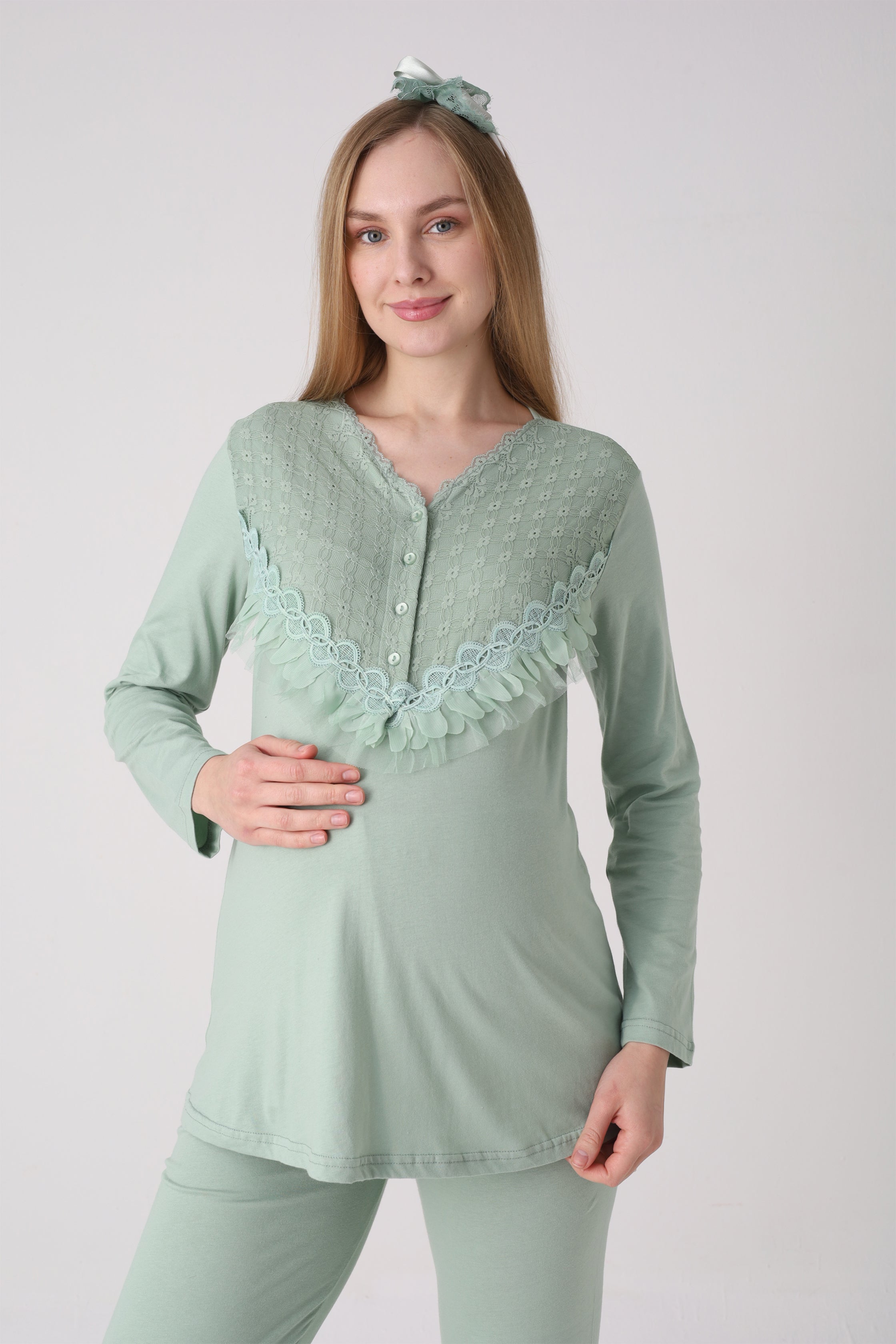 Fırfır Detaylı Hamile ve Lohusa Pijama Takımı 13