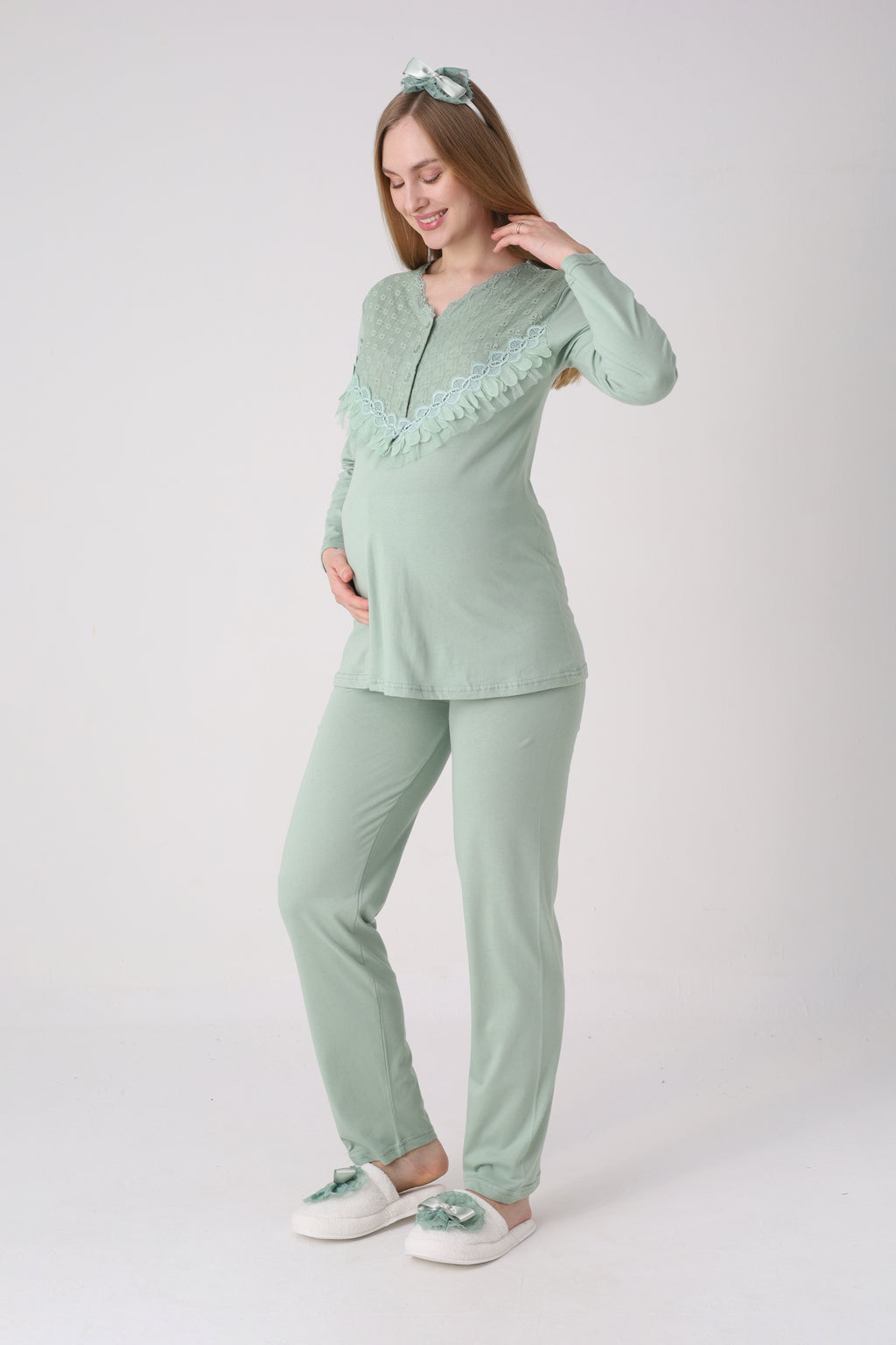 Fırfır Detaylı Hamile ve Lohusa Pijama Takımı