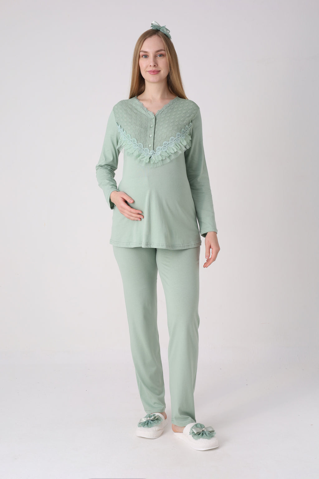 Fırfır Detaylı Hamile ve Lohusa Pijama Takımı