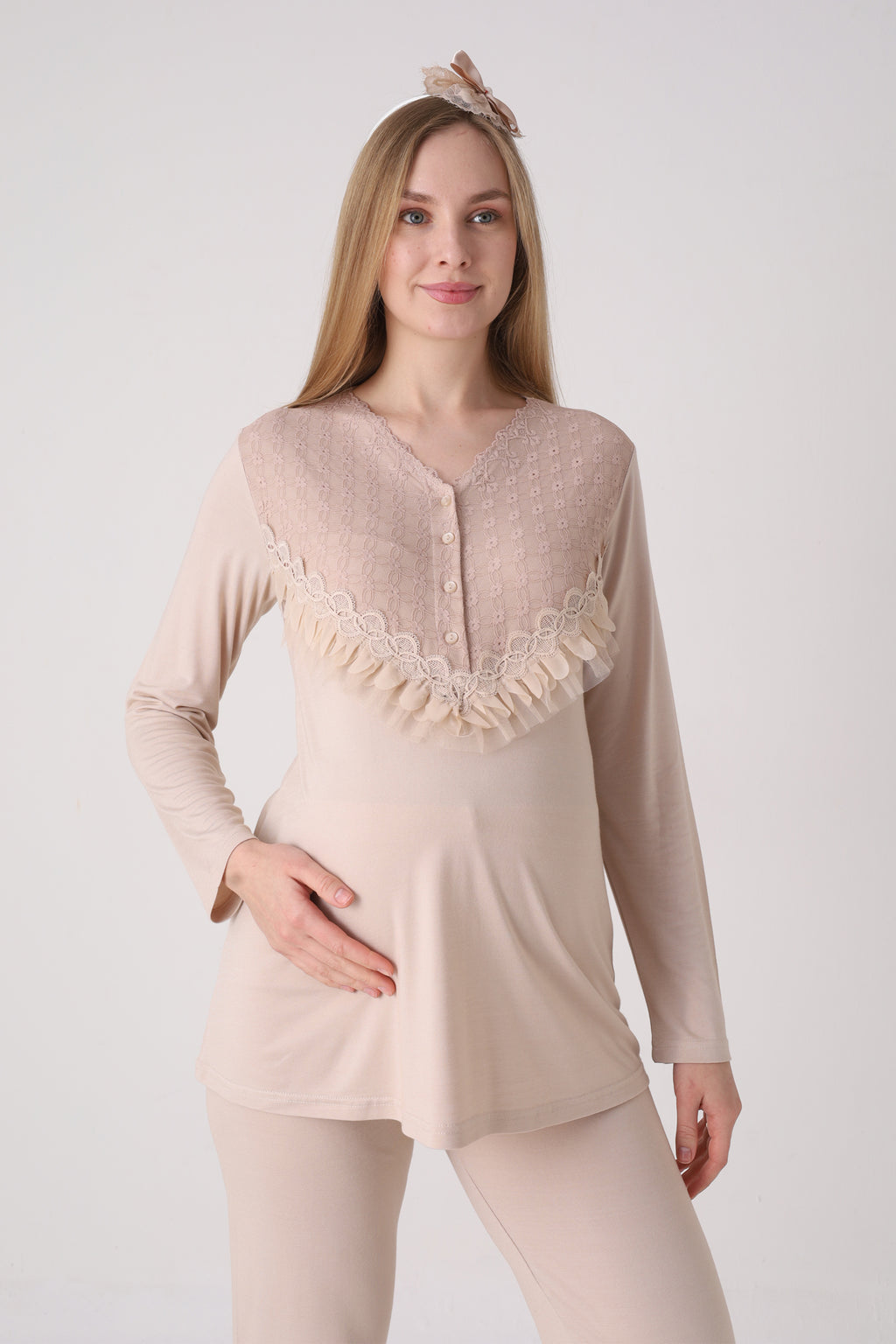 Fırfır Detaylı Hamile ve Lohusa Pijama Takımı