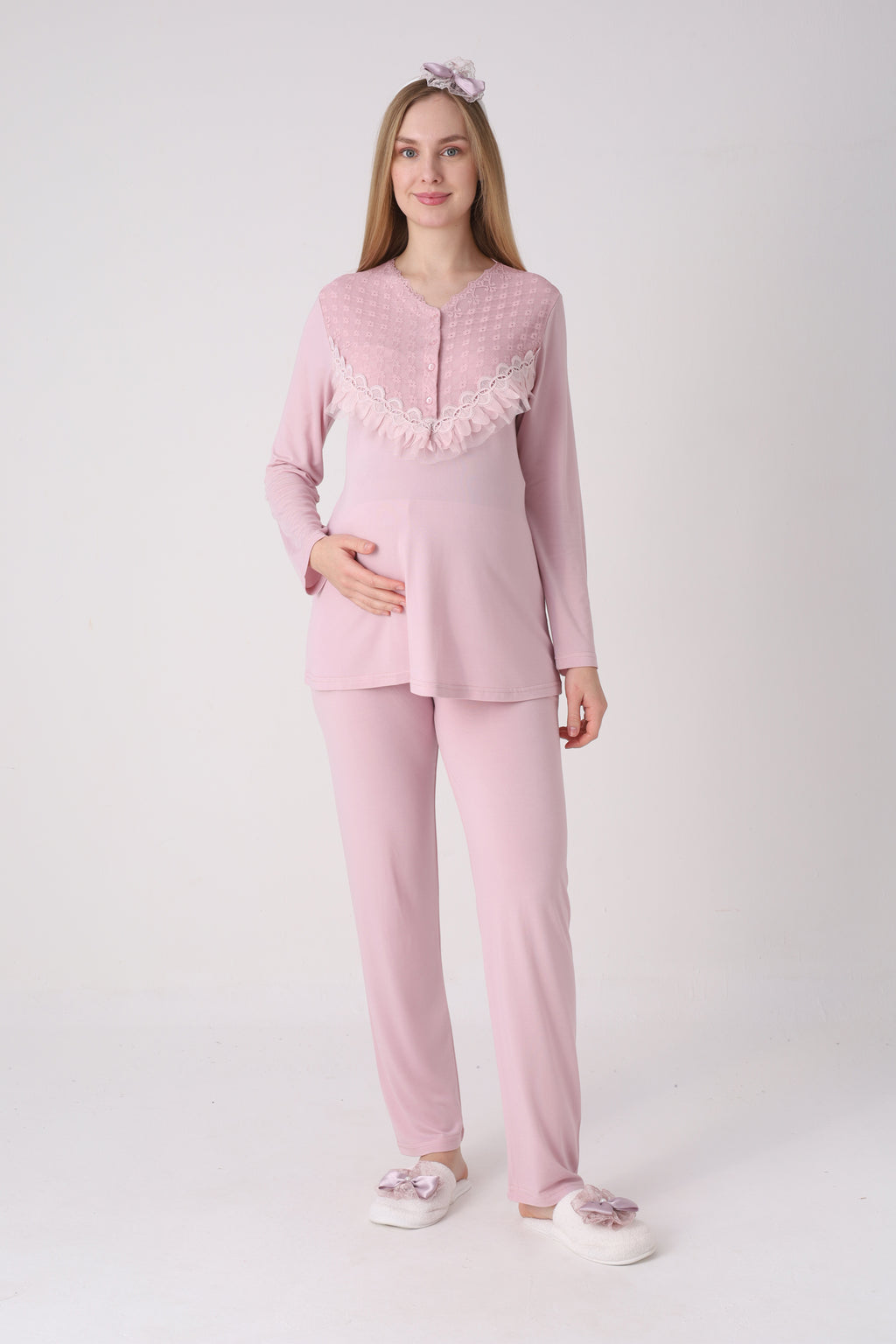 Fırfır Detaylı Hamile ve Lohusa Pijama Takımı