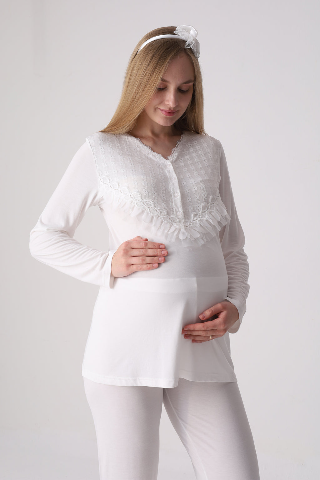 Fırfır Detaylı Hamile ve Lohusa Pijama Takımı