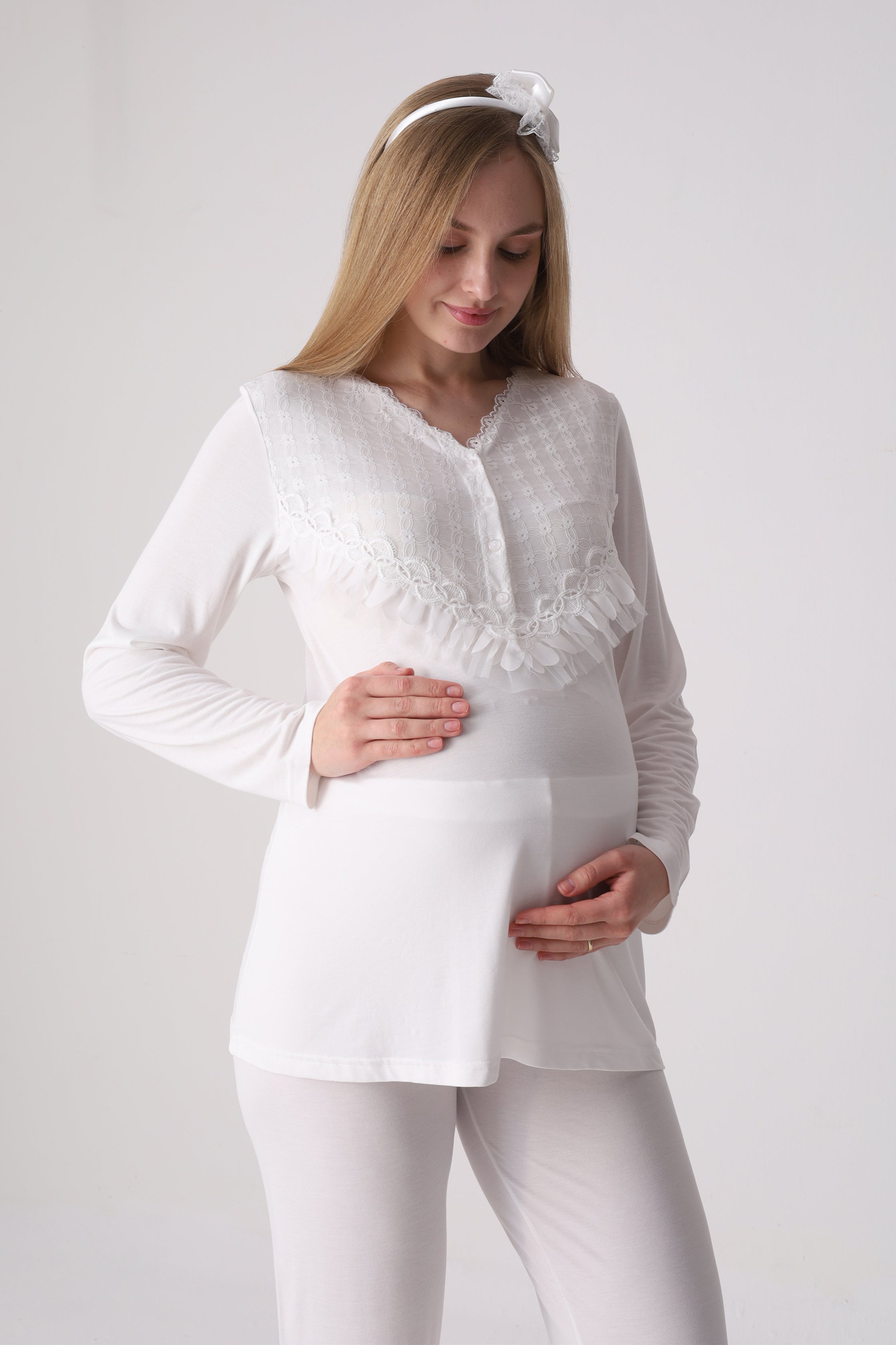 Fırfır Detaylı Hamile ve Lohusa Pijama Takımı 9