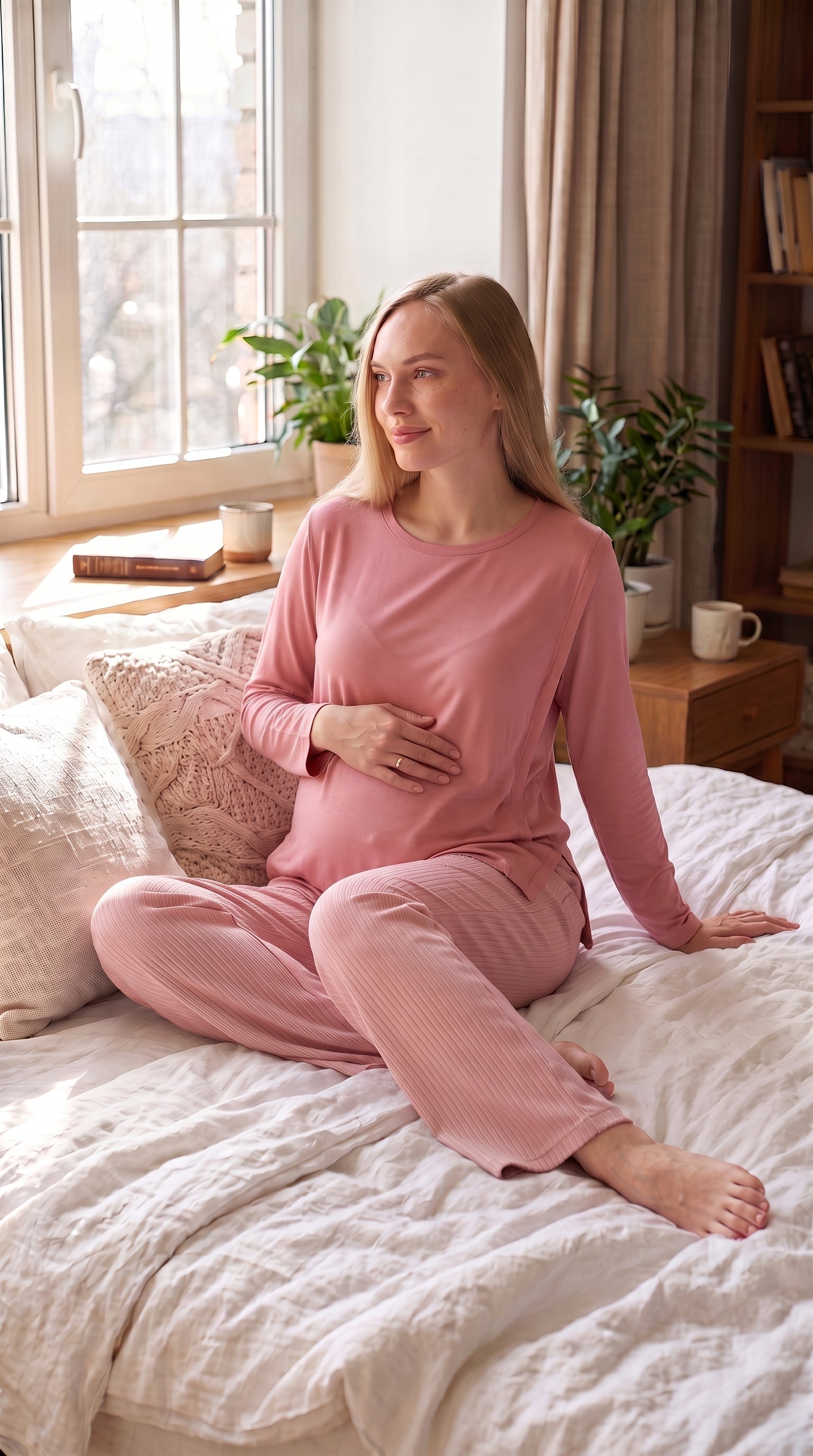 Tek Renk Düğmesiz Hamile Pijama Takımı - Gizli Emzirme Bölmeli - 1178 10