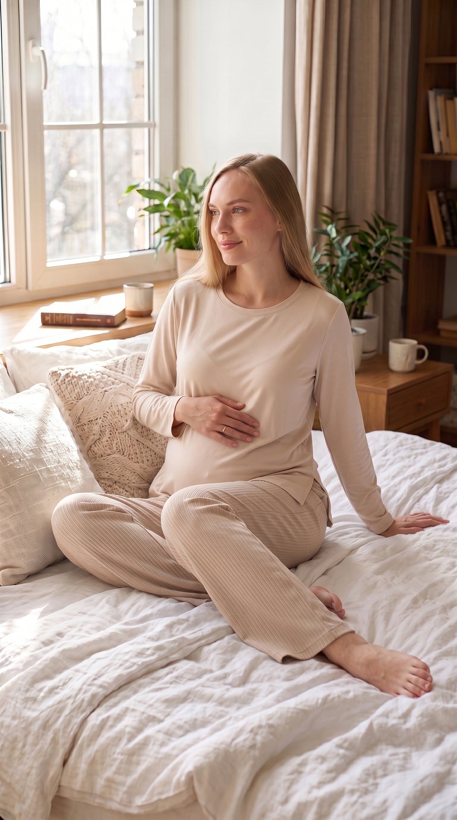 Tek Renk Düğmesiz Hamile Pijama Takımı - Gizli Emzirme Bölmeli - 1178 13