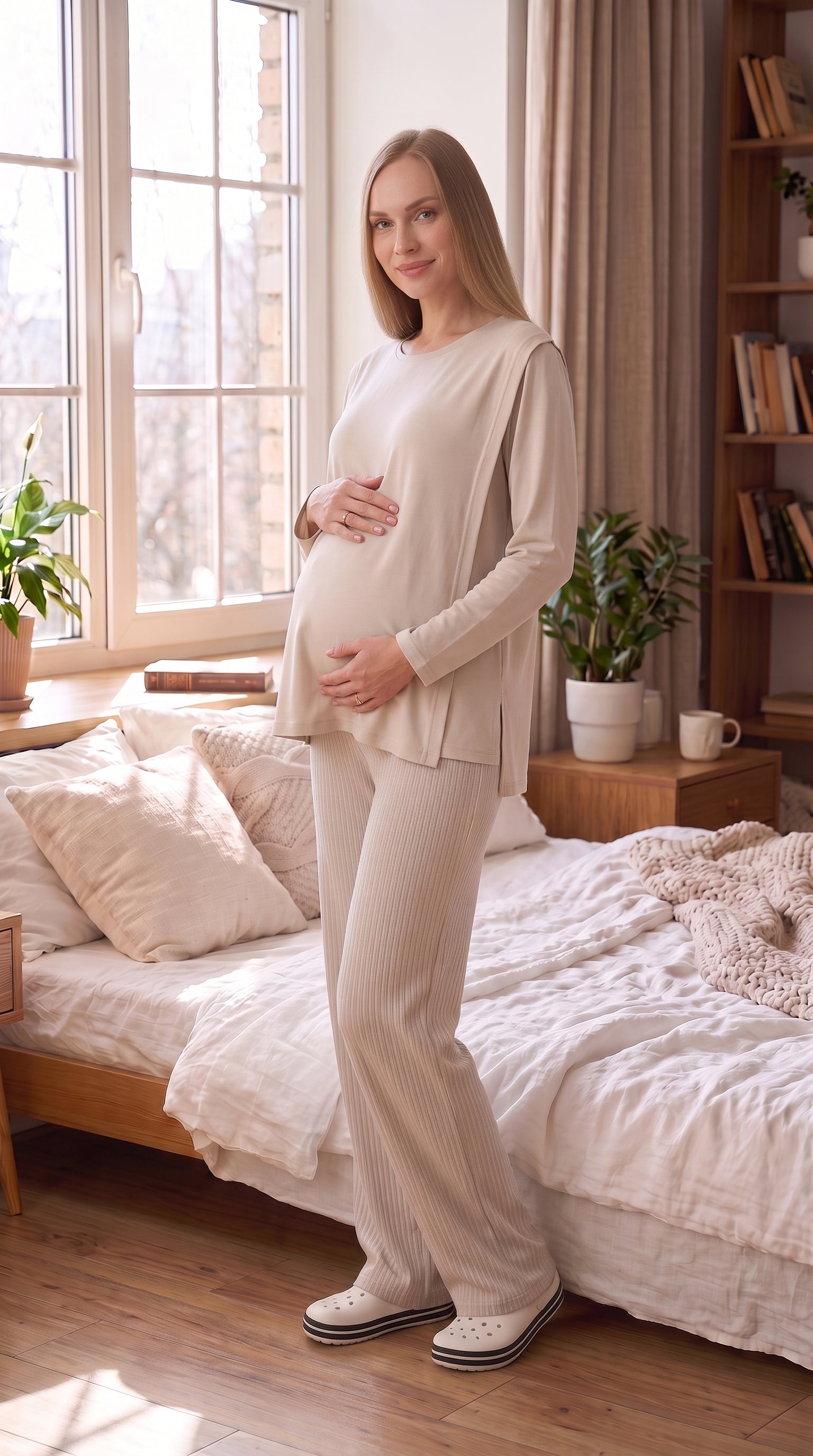 Tek Renk Düğmesiz Hamile Pijama Takımı - Gizli Emzirme Bölmeli - 1178 14