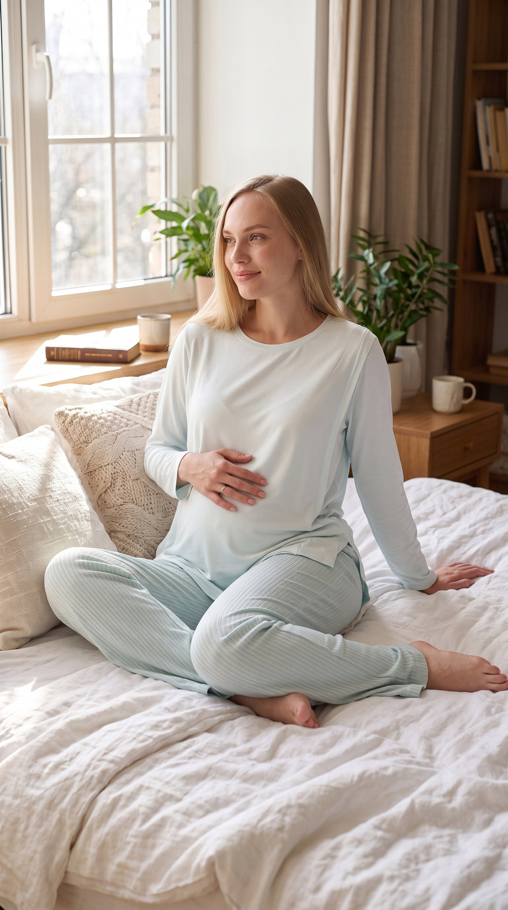 Tek Renk Düğmesiz Hamile Pijama Takımı - Gizli Emzirme Bölmeli - 1178