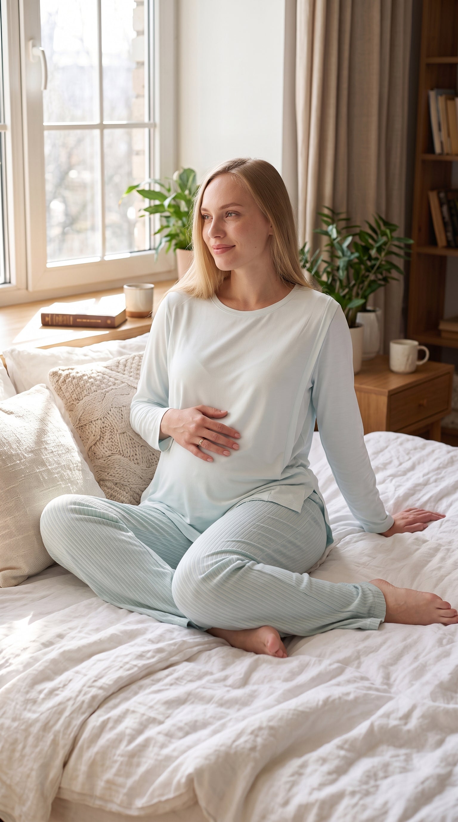 Tek Renk Düğmesiz Hamile Pijama Takımı - Gizli Emzirme Bölmeli - 1178 4