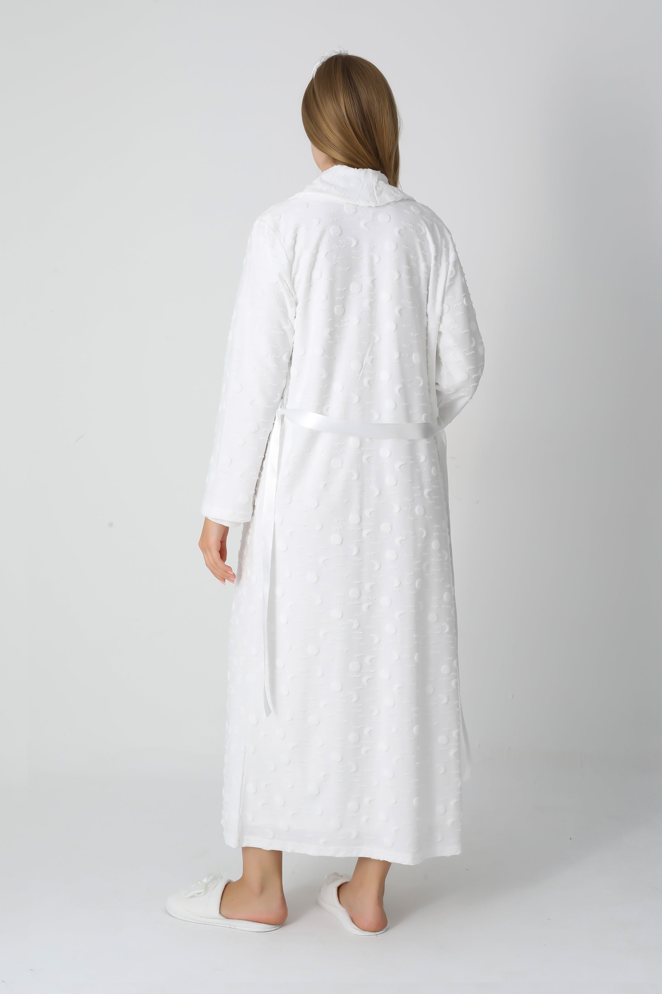 Jakarlı Havlu Sabahlıklı & Dantel Detaylı Lohusa Gecelik Takımı - 2312