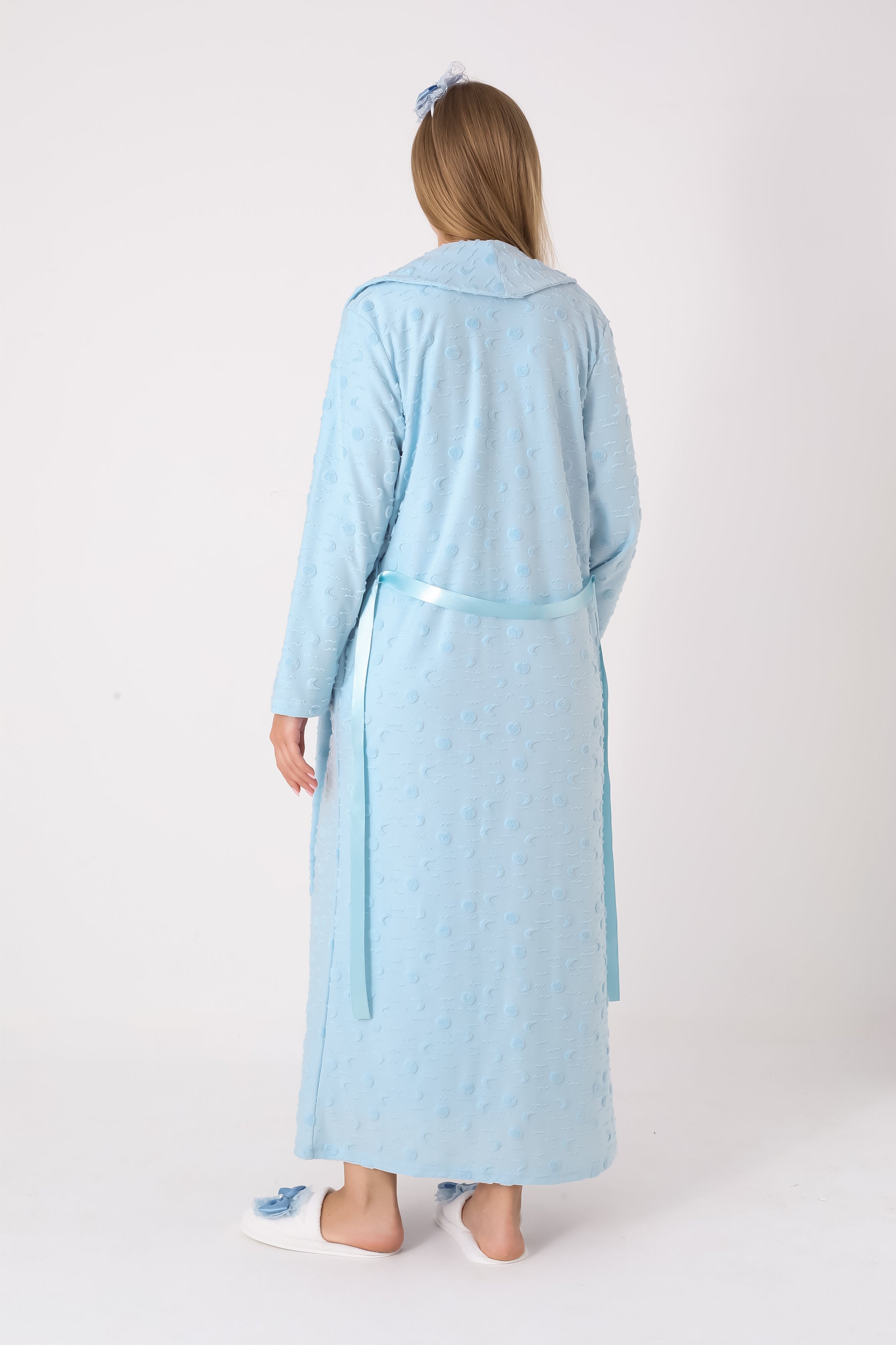 Jakarlı Havlu Sabahlıklı & Dantel Detaylı Lohusa Gecelik Takımı - 2312