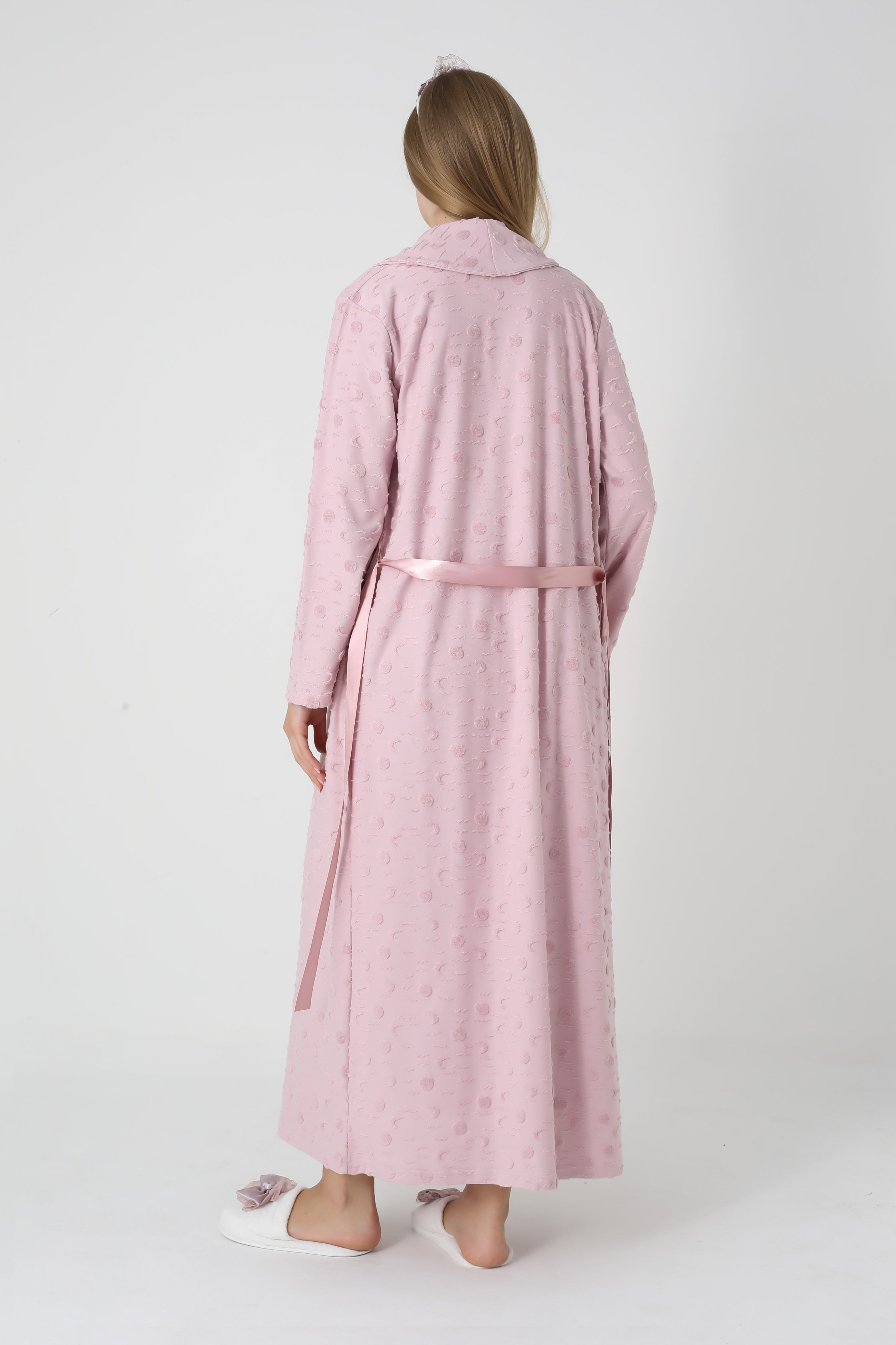 Jakarlı Havlu Sabahlıklı & Dantel Detaylı Lohusa Gecelik Takımı - 2312