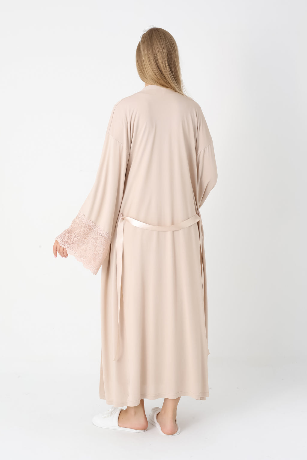 Dantel Kol Hamile Gecelik ve Sabahlık Takım Viskon Pamuk - Nar Çiçeği ve Vizon - 2309