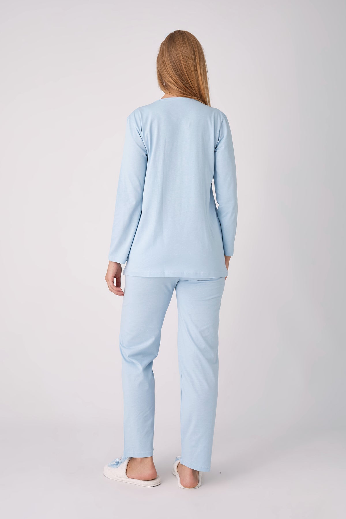 Hamile Pijama ve Sabahlık Takımı – 3’lü Pamuklu Lohusa Seti, Çizgili Sabahlıklı ve Kruvaze Yaka - 3488 6