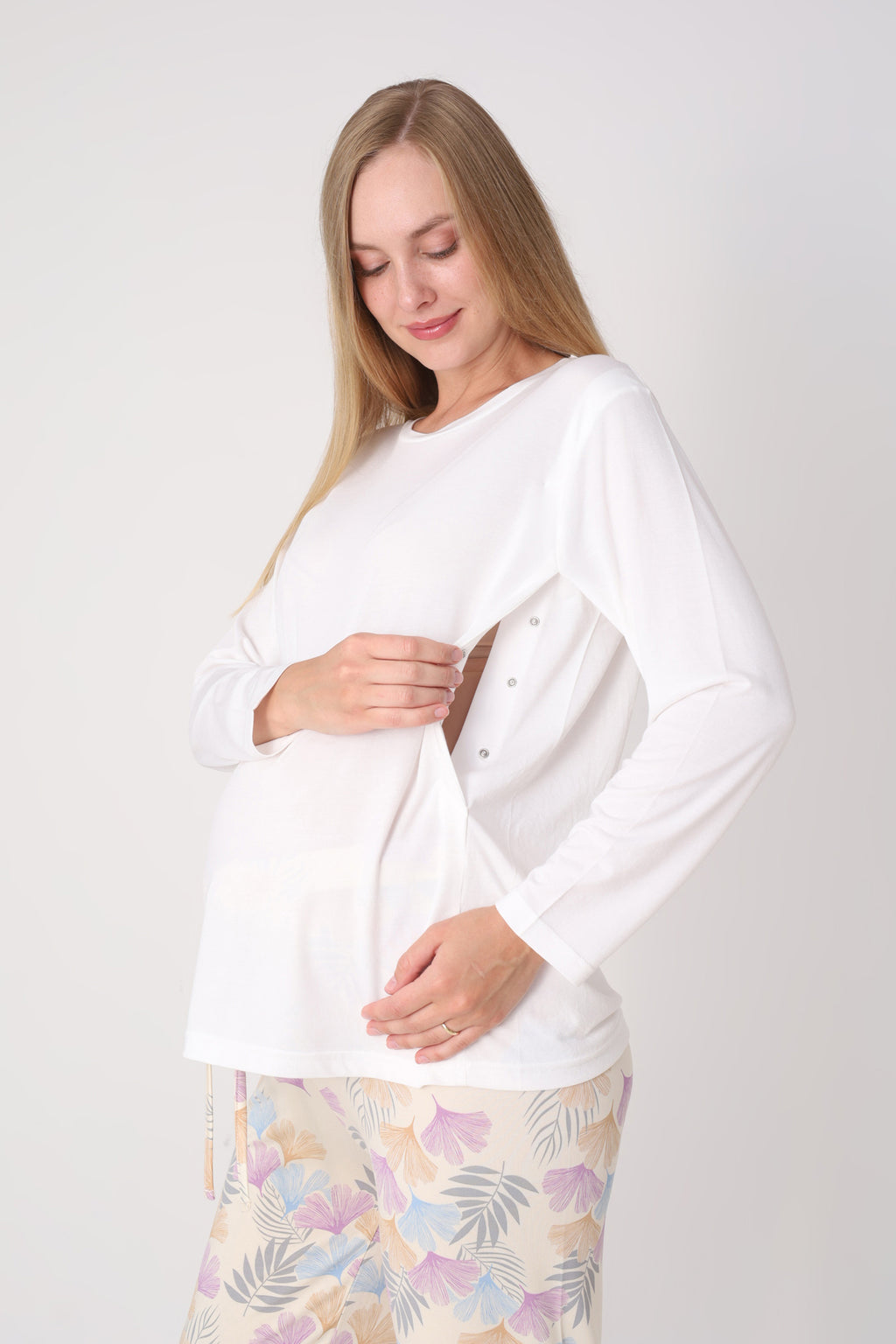 Hamile Pijama Takımı – Lohusa Seti, Desenli Alt ve Gizli Emzirme Panelli Üst Kombini - 1180-81