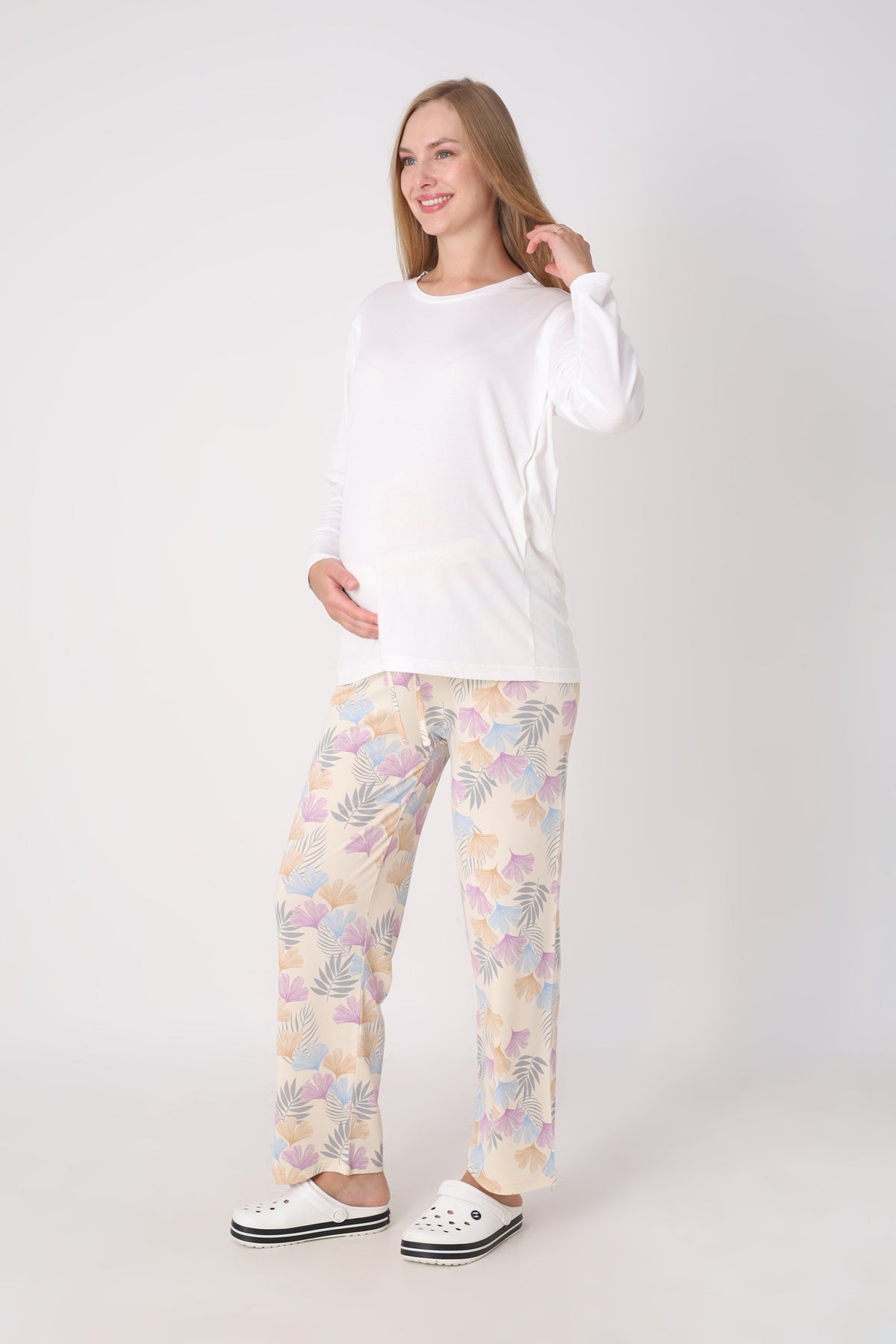 Hamile Pijama Takımı – Lohusa Seti, Desenli Alt ve Gizli Emzirme Panelli Üst Kombini - 1180-81 1