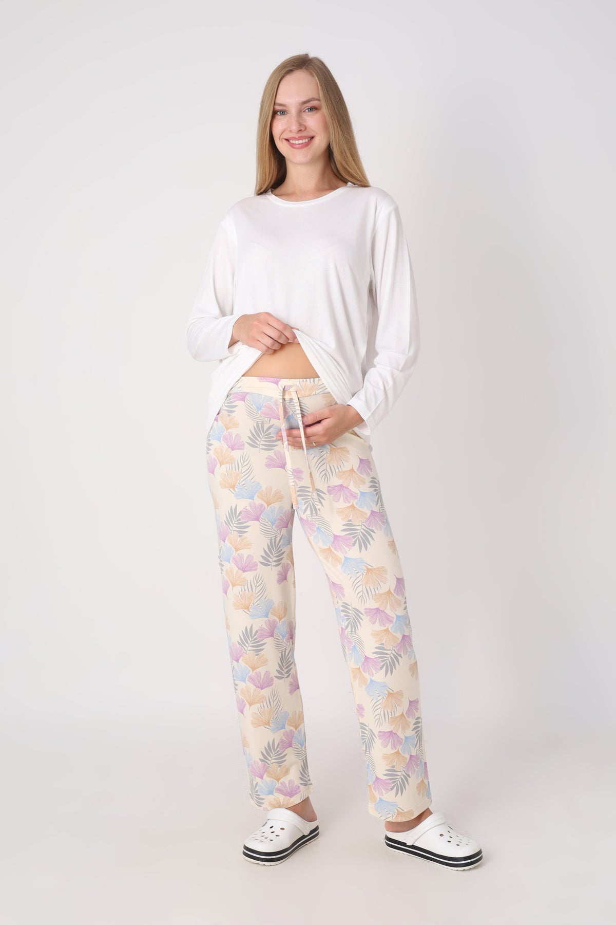 Hamile Pijama Takımı – Lohusa Seti, Desenli Alt ve Gizli Emzirme Panelli Üst Kombini - 1180-81 4