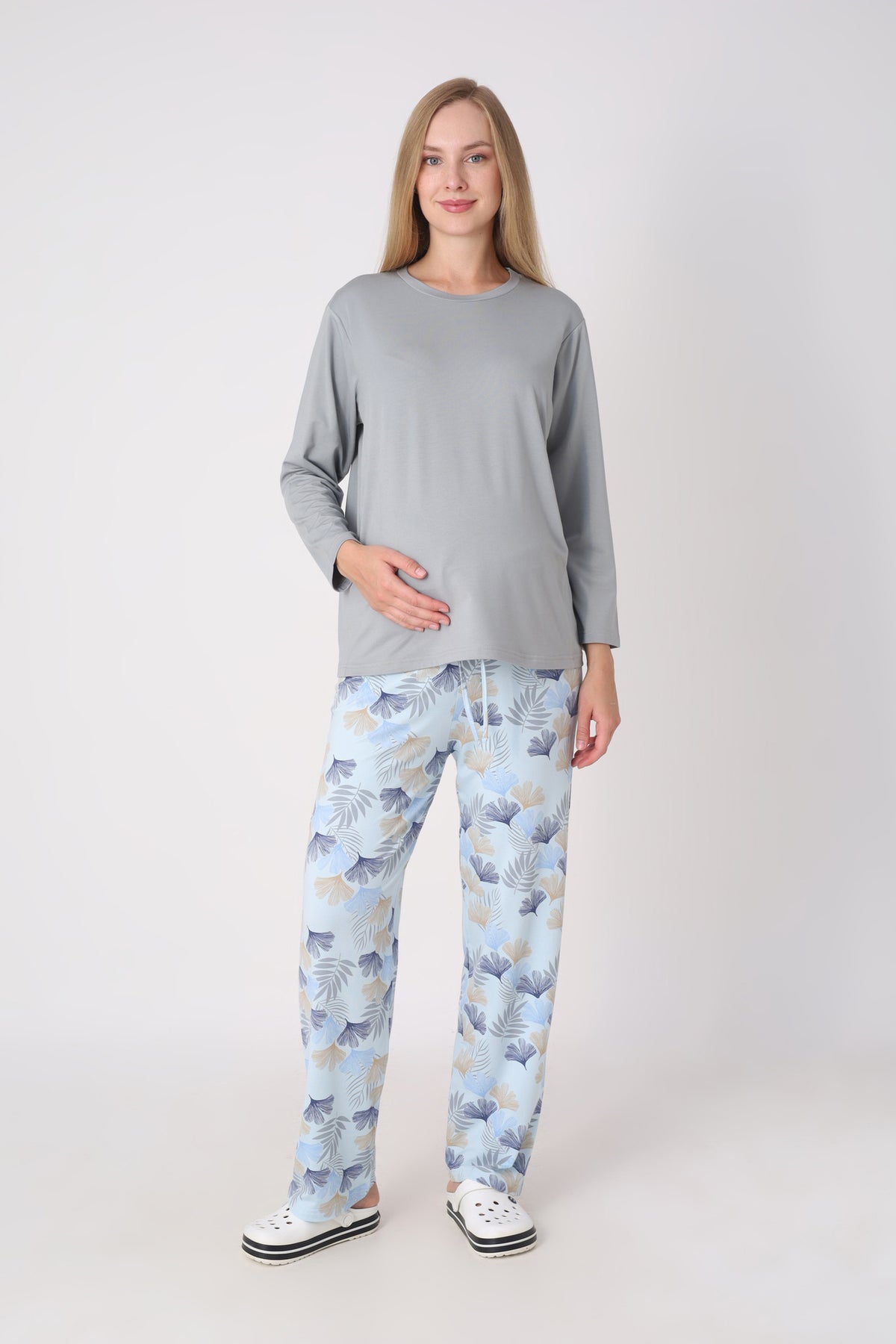 Hamile Pijama Takımı – Lohusa Seti, Desenli Alt ve Gizli Emzirme Panelli Üst Kombini - 1180-81 8