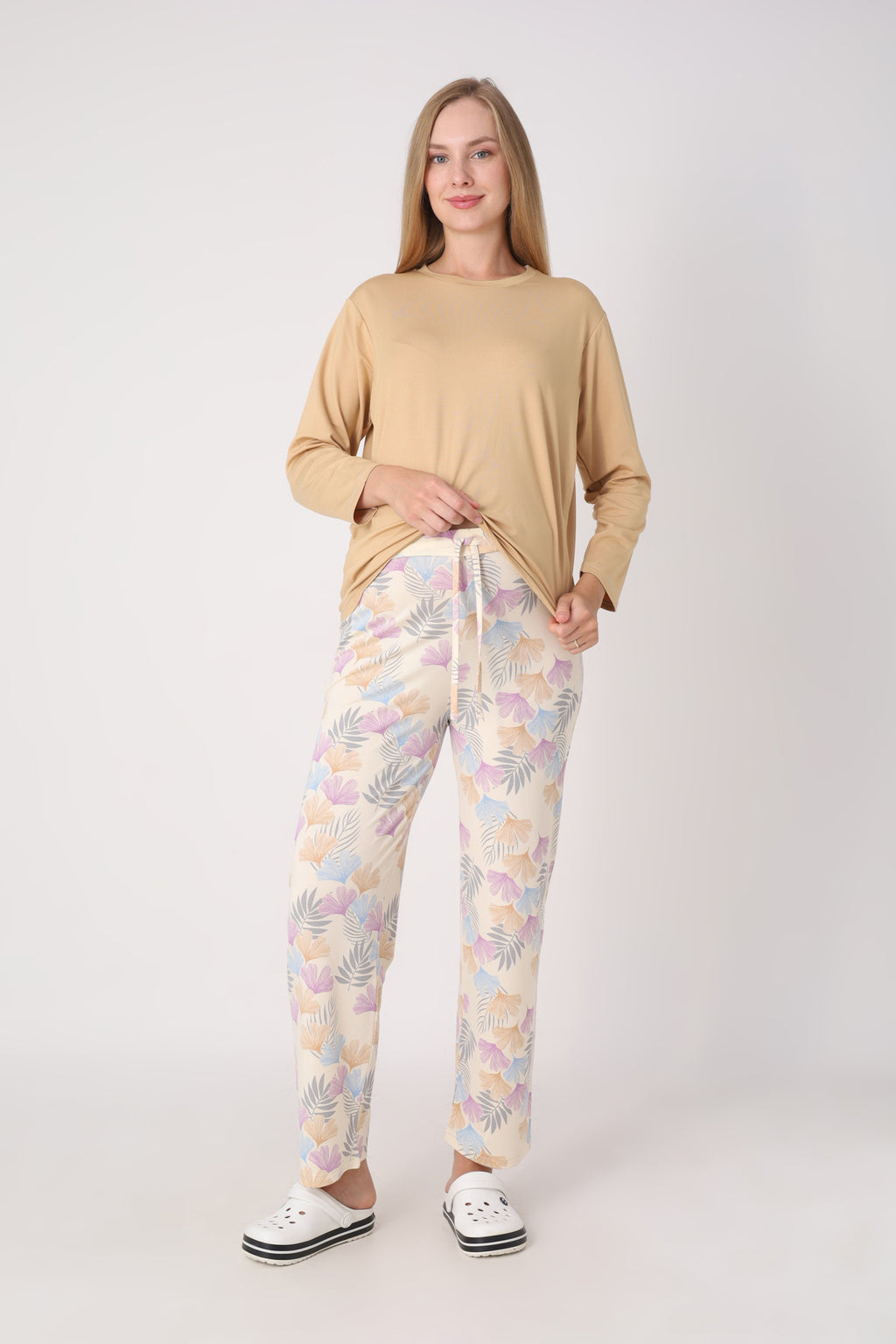Hamile Pijama Takımı – Lohusa Seti, Desenli Alt ve Gizli Emzirme Panelli Üst Kombini - 1180-81
