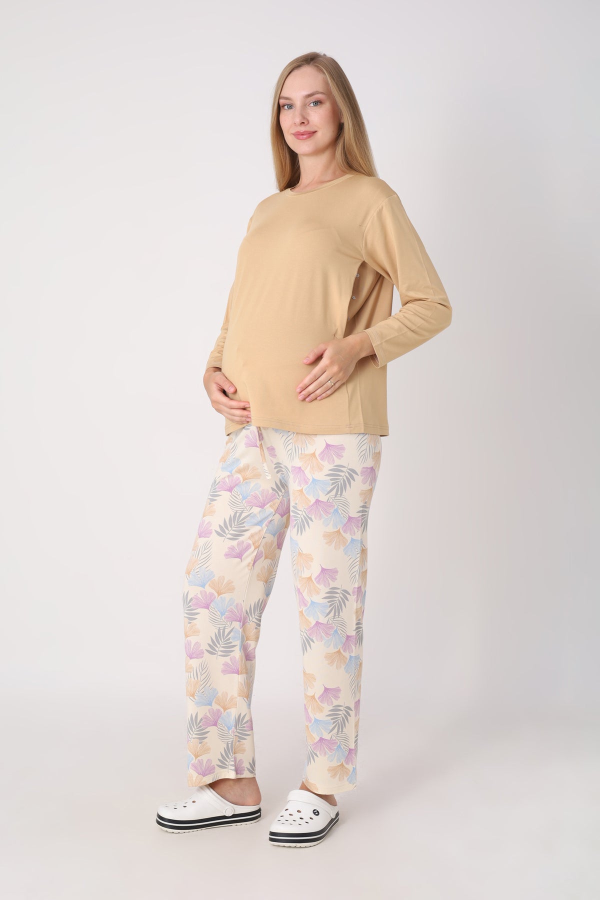 Hamile Pijama Takımı – Lohusa Seti, Desenli Alt ve Gizli Emzirme Panelli Üst Kombini - 1180-81 15