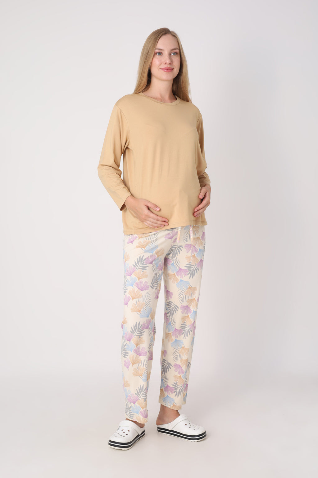 Hamile Pijama Takımı – Lohusa Seti, Desenli Alt ve Gizli Emzirme Panelli Üst Kombini - 1180-81