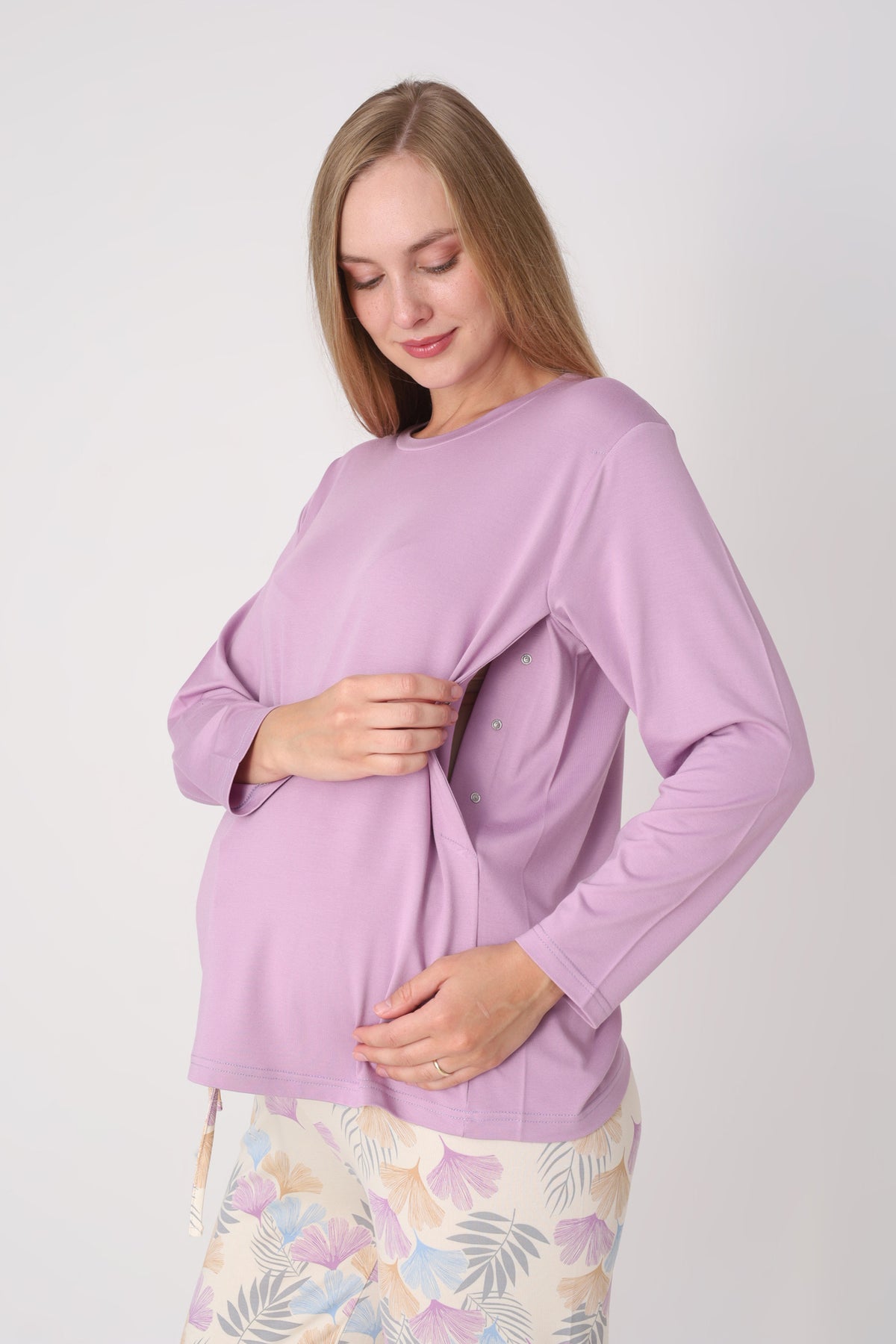 Hamile Pijama Takımı – Lohusa Seti, Desenli Alt ve Gizli Emzirme Panelli Üst Kombini - 1180-81 26