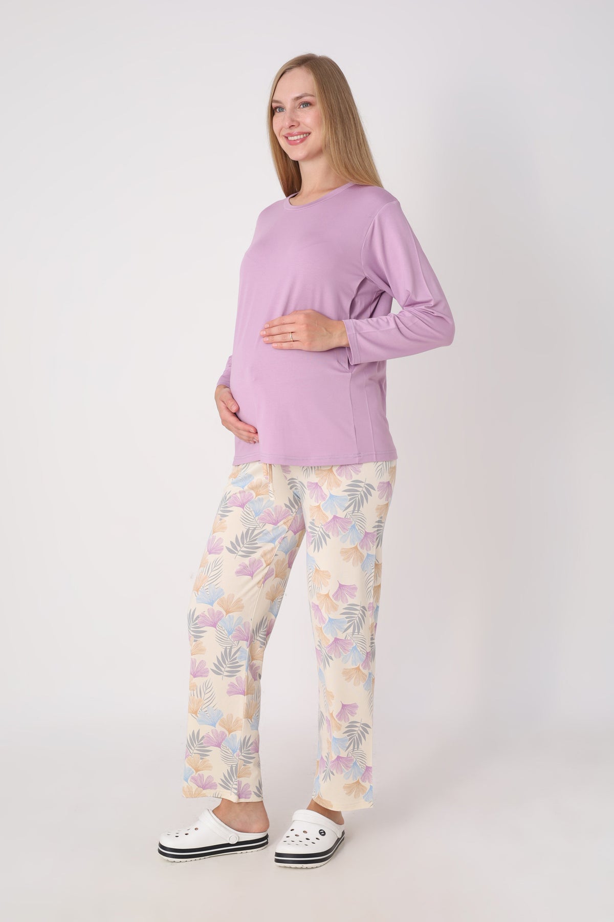 Hamile Pijama Takımı – Lohusa Seti, Desenli Alt ve Gizli Emzirme Panelli Üst Kombini - 1180-81 22