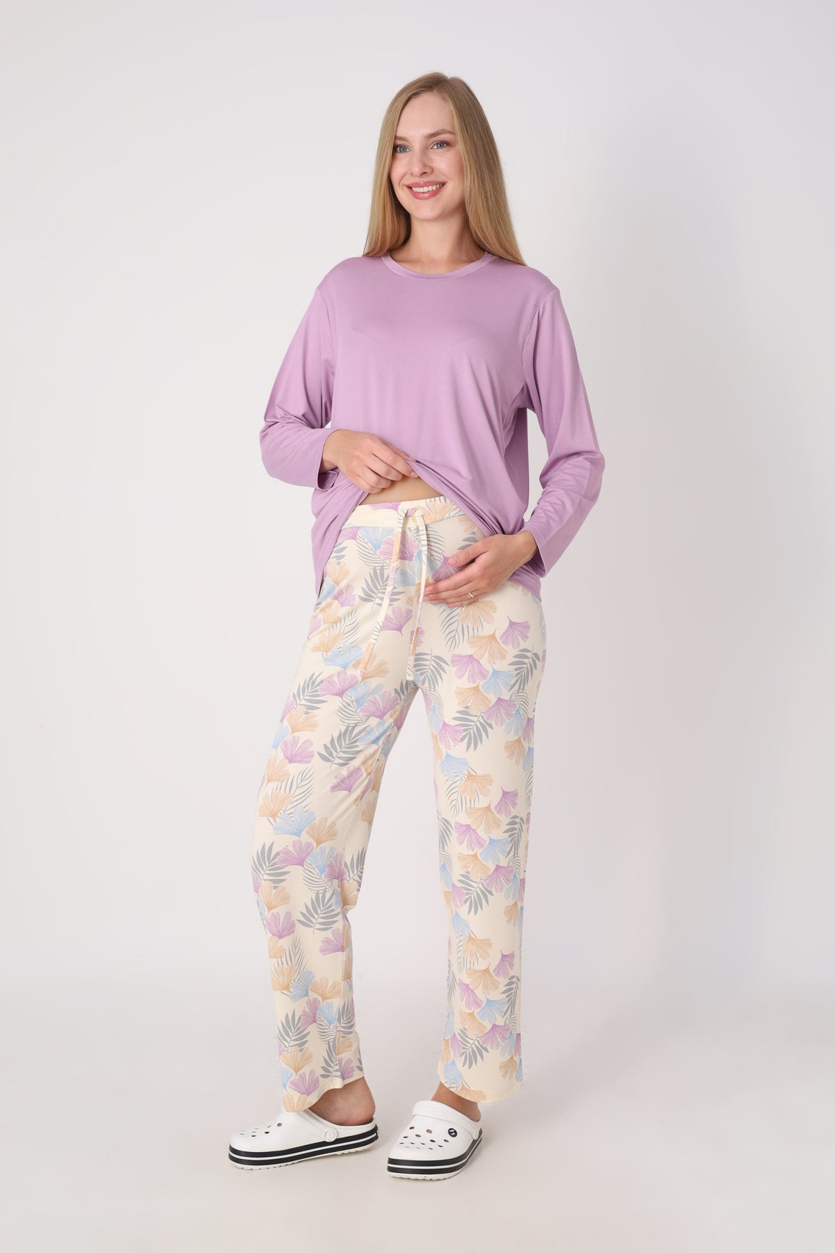Hamile Pijama Takımı – Lohusa Seti, Desenli Alt ve Gizli Emzirme Panelli Üst Kombini - 1180-81 28