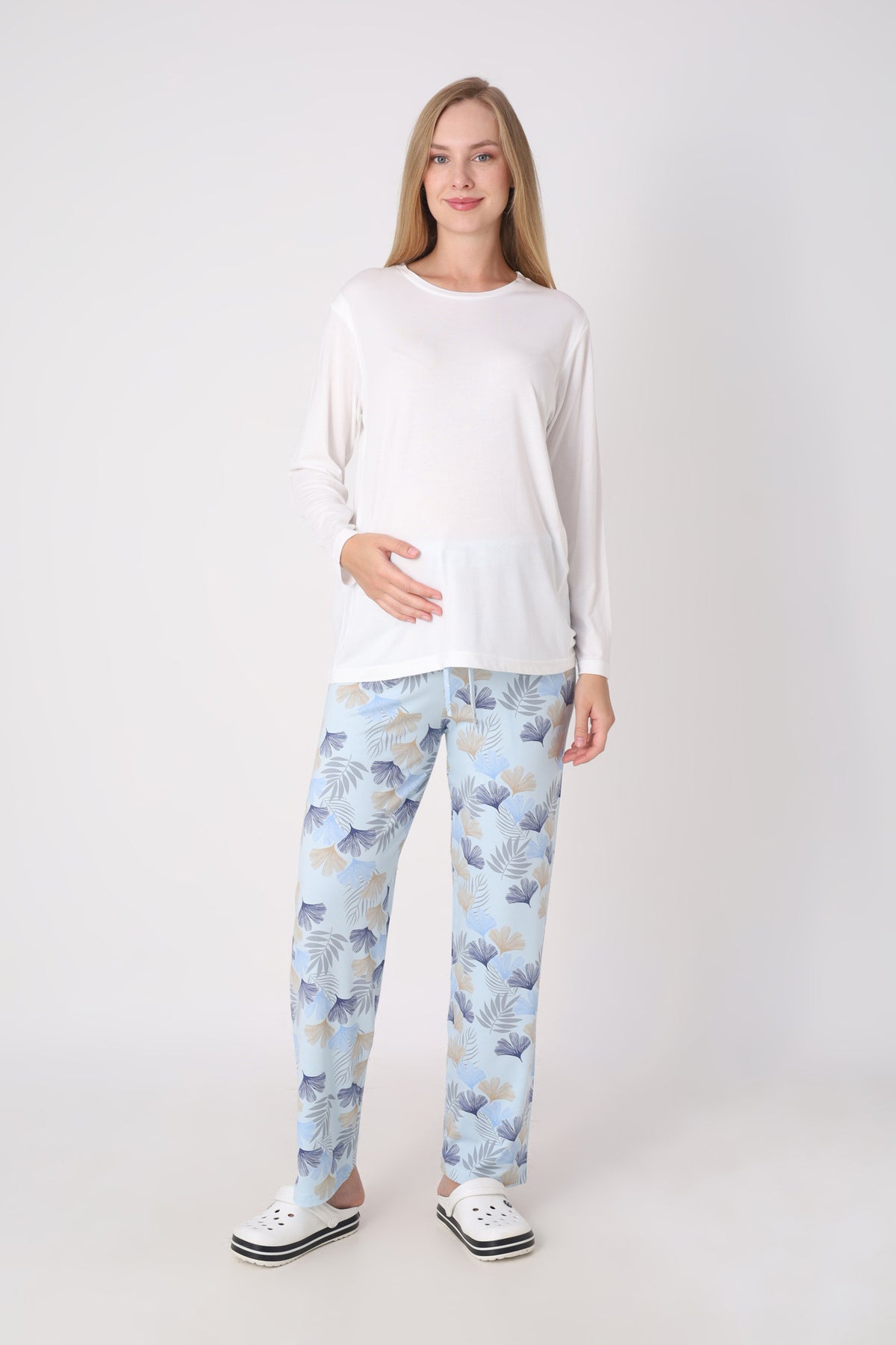 Hamile Pijama Takımı – Lohusa Seti, Desenli Alt ve Gizli Emzirme Panelli Üst Kombini - 1180-81 29