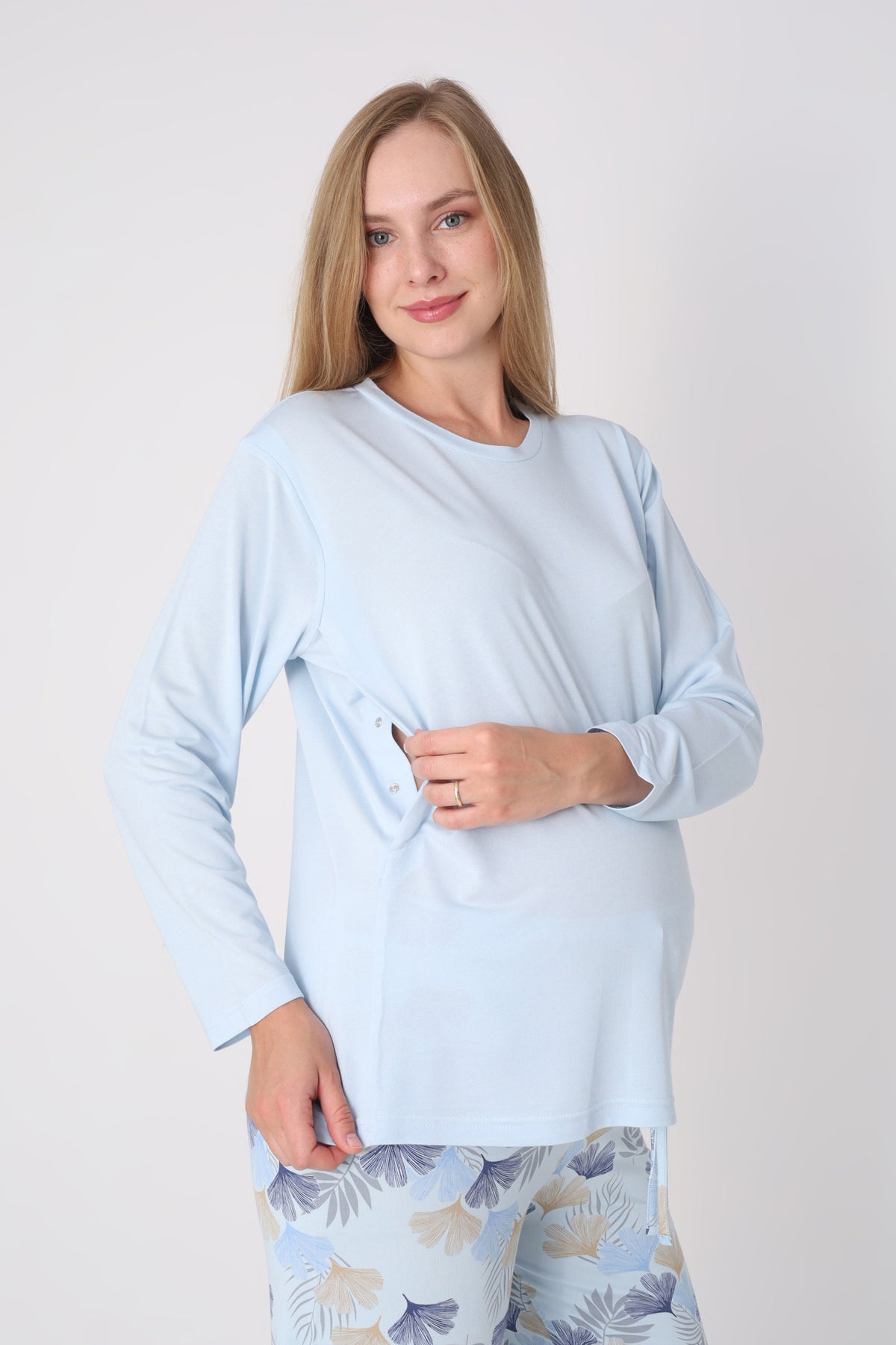 Hamile Pijama Takımı – Lohusa Seti, Desenli Alt ve Gizli Emzirme Panelli Üst Kombini - 1180-81 37