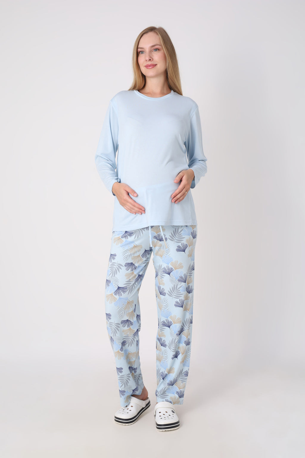 Hamile Pijama Takımı – Lohusa Seti, Desenli Alt ve Gizli Emzirme Panelli Üst Kombini - 1180-81