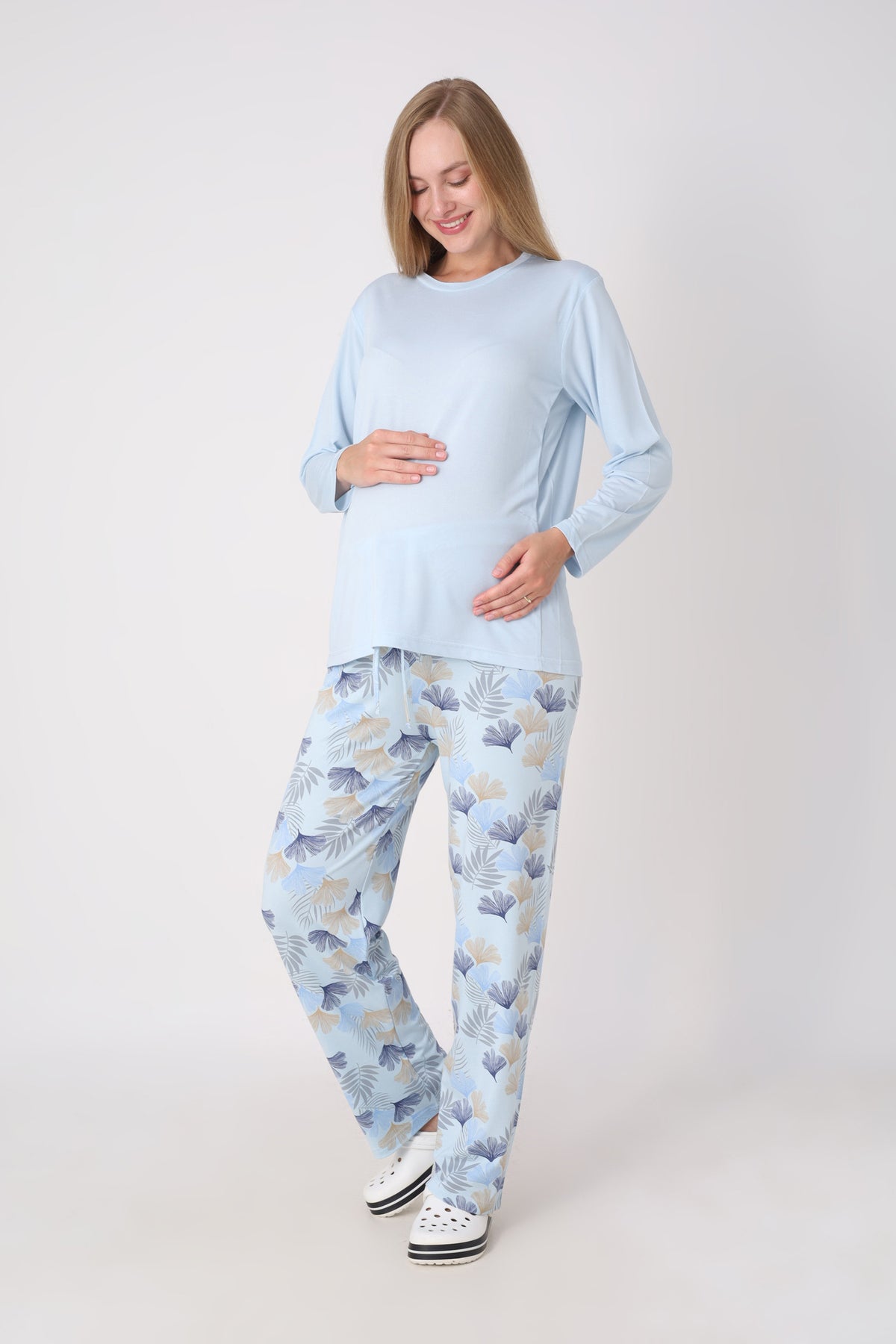 Hamile Pijama Takımı – Lohusa Seti, Desenli Alt ve Gizli Emzirme Panelli Üst Kombini - 1180-81 39