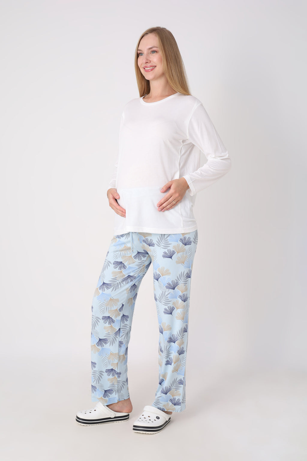 Hamile Pijama Takımı – Lohusa Seti, Desenli Alt ve Gizli Emzirme Panelli Üst Kombini - 1180-81
