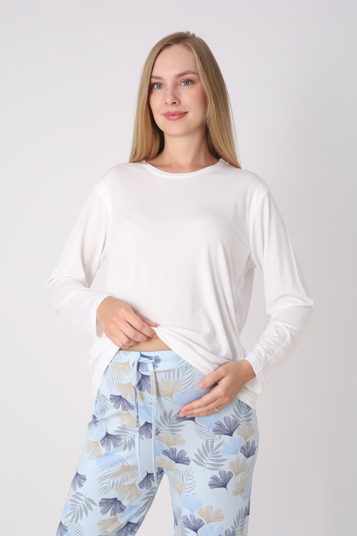 Hamile Pijama Takımı – Lohusa Seti, Desenli Alt ve Gizli Emzirme Panelli Üst Kombini - 1180-81 31