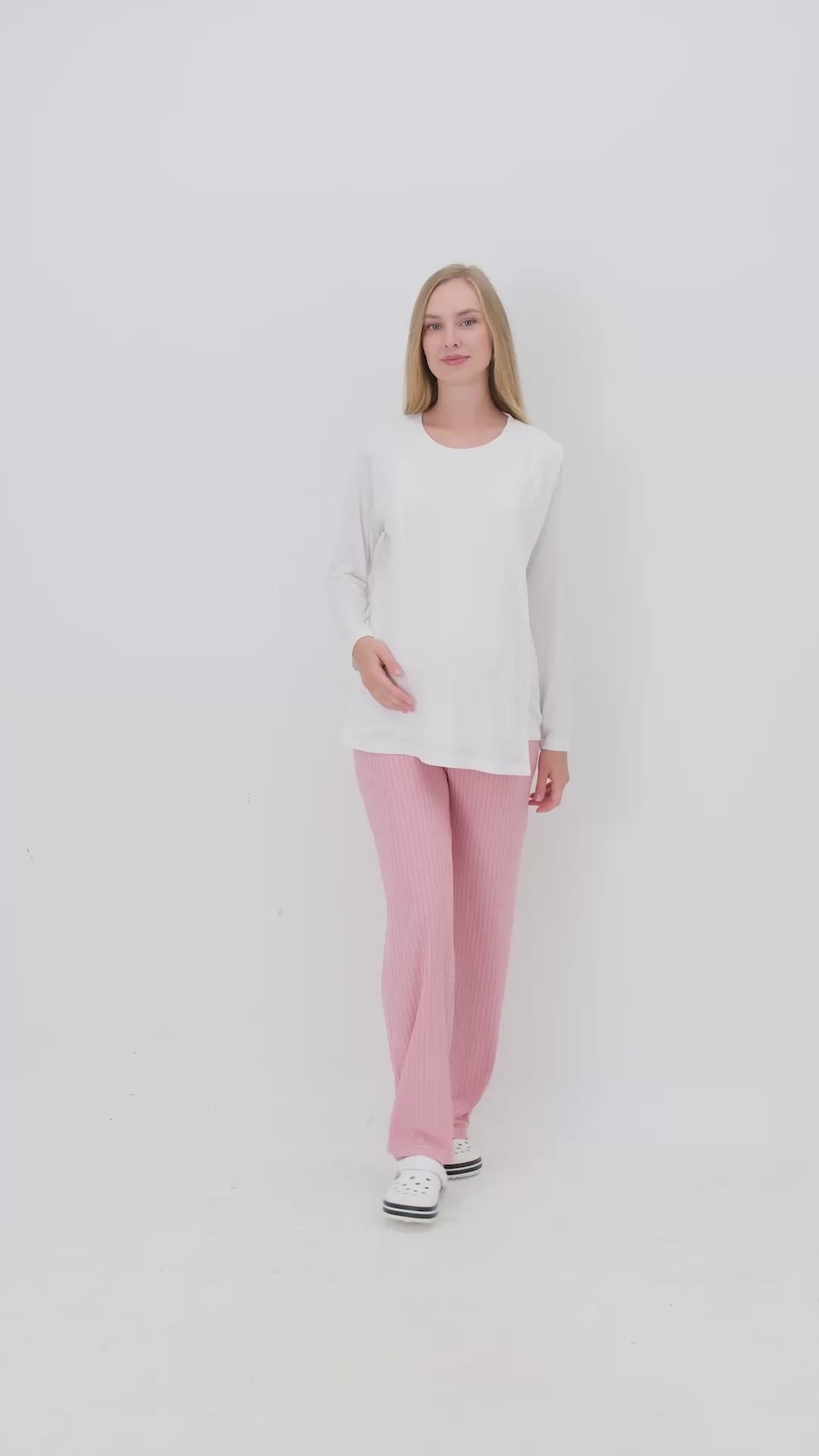 Gizli Emzirmeli Ayarlanabilir Belli Hamile Lohusa Pijama Takımı - Beyaz / Vizon - Nar - Mint - 1179 8