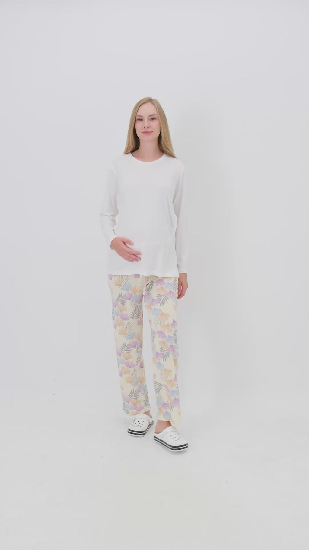 Hamile Pijama Takımı – Lohusa Seti, Desenli Alt ve Gizli Emzirme Panelli Üst Kombini - 1180-81