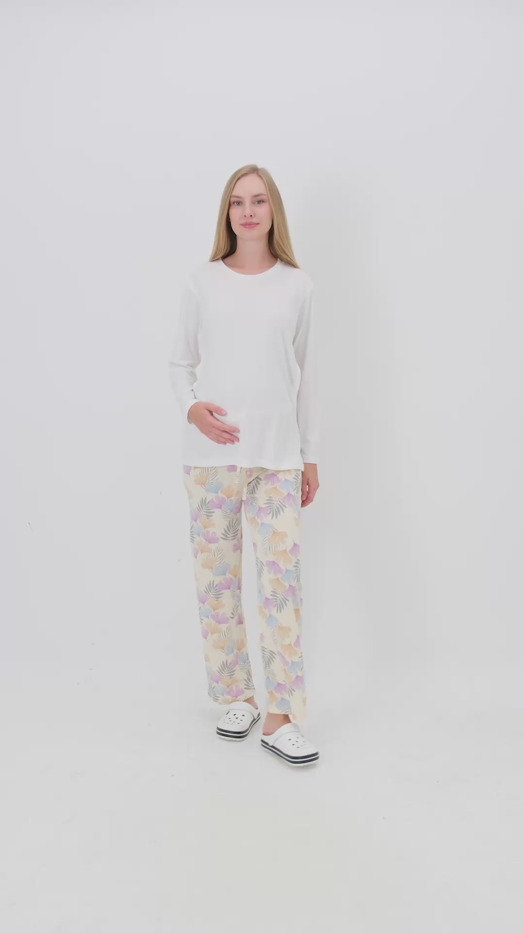 Hamile Pijama Takımı – Lohusa Seti, Desenli Alt ve Gizli Emzirme Panelli Üst Kombini - 1180-81 2