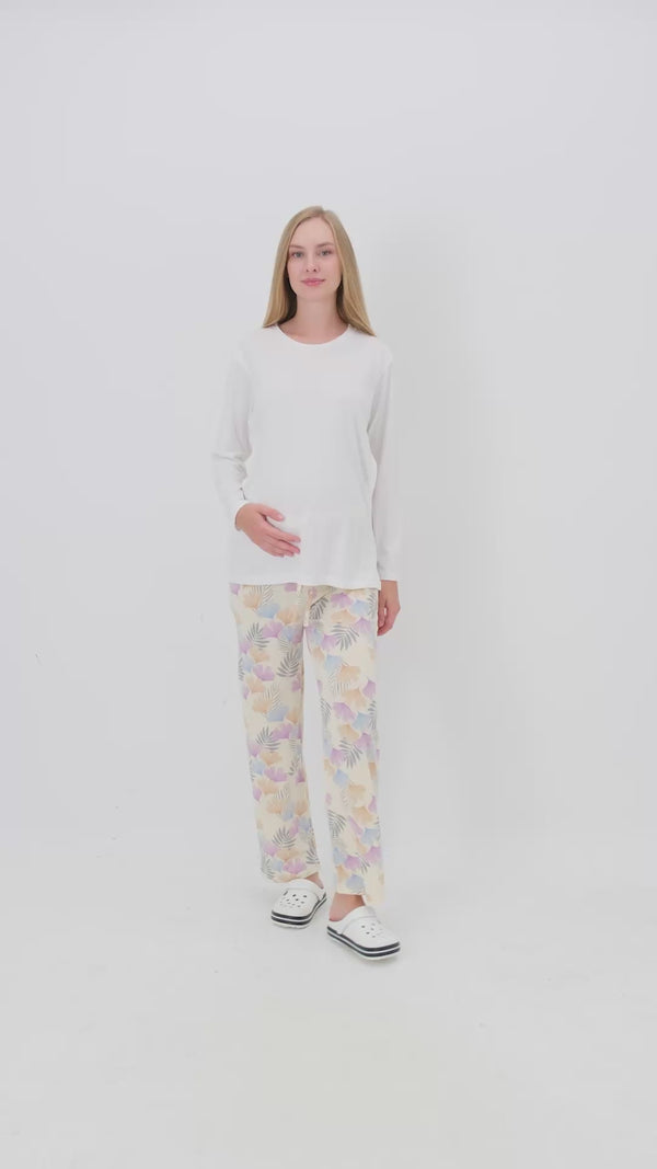 Hamile Pijama Takımı – Lohusa Seti, Desenli Alt ve Gizli Emzirme Panelli Üst Kombini - 1180-81