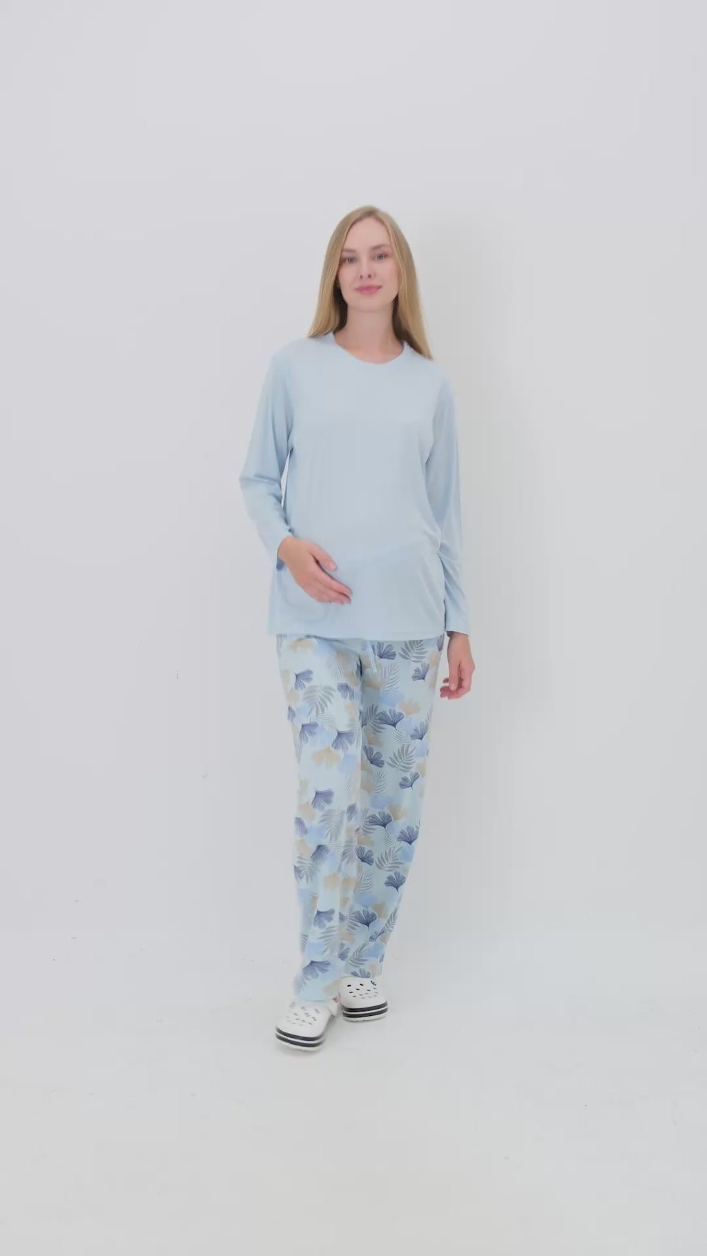 Hamile Pijama Takımı – Lohusa Seti, Desenli Alt ve Gizli Emzirme Panelli Üst Kombini - 1180-81