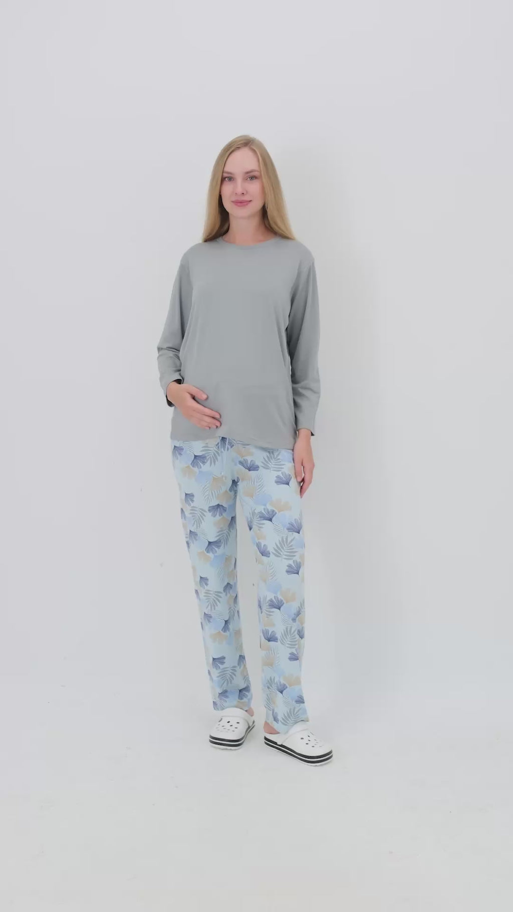 Hamile Pijama Takımı – Lohusa Seti, Desenli Alt ve Gizli Emzirme Panelli Üst Kombini - 1180-81