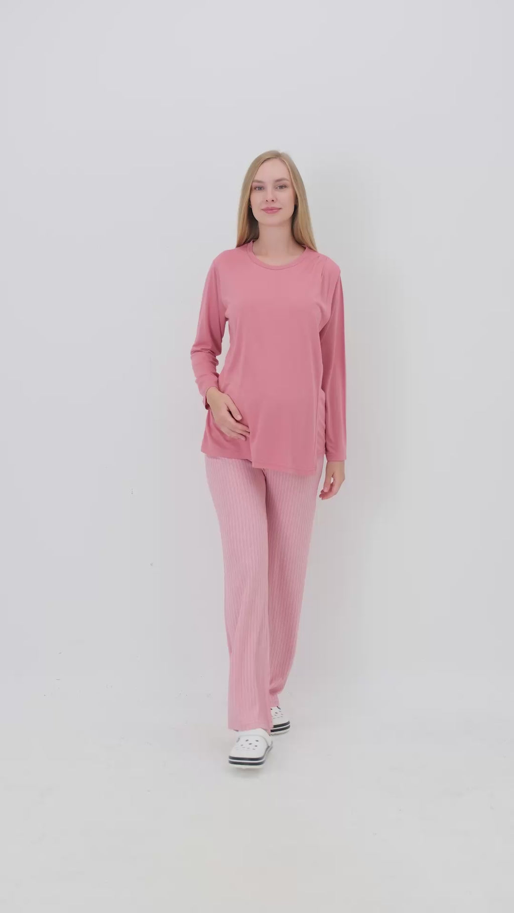 Tek Renk Düğmesiz Hamile Pijama Takımı - Gizli Emzirme Bölmeli - 1178
