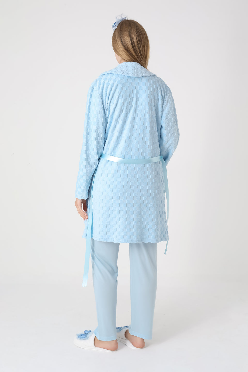 Kareli Jakar Sabahlıklı &amp; Pamuklu 3'lü Hamile Lohusa Pijama Takımı - 3453