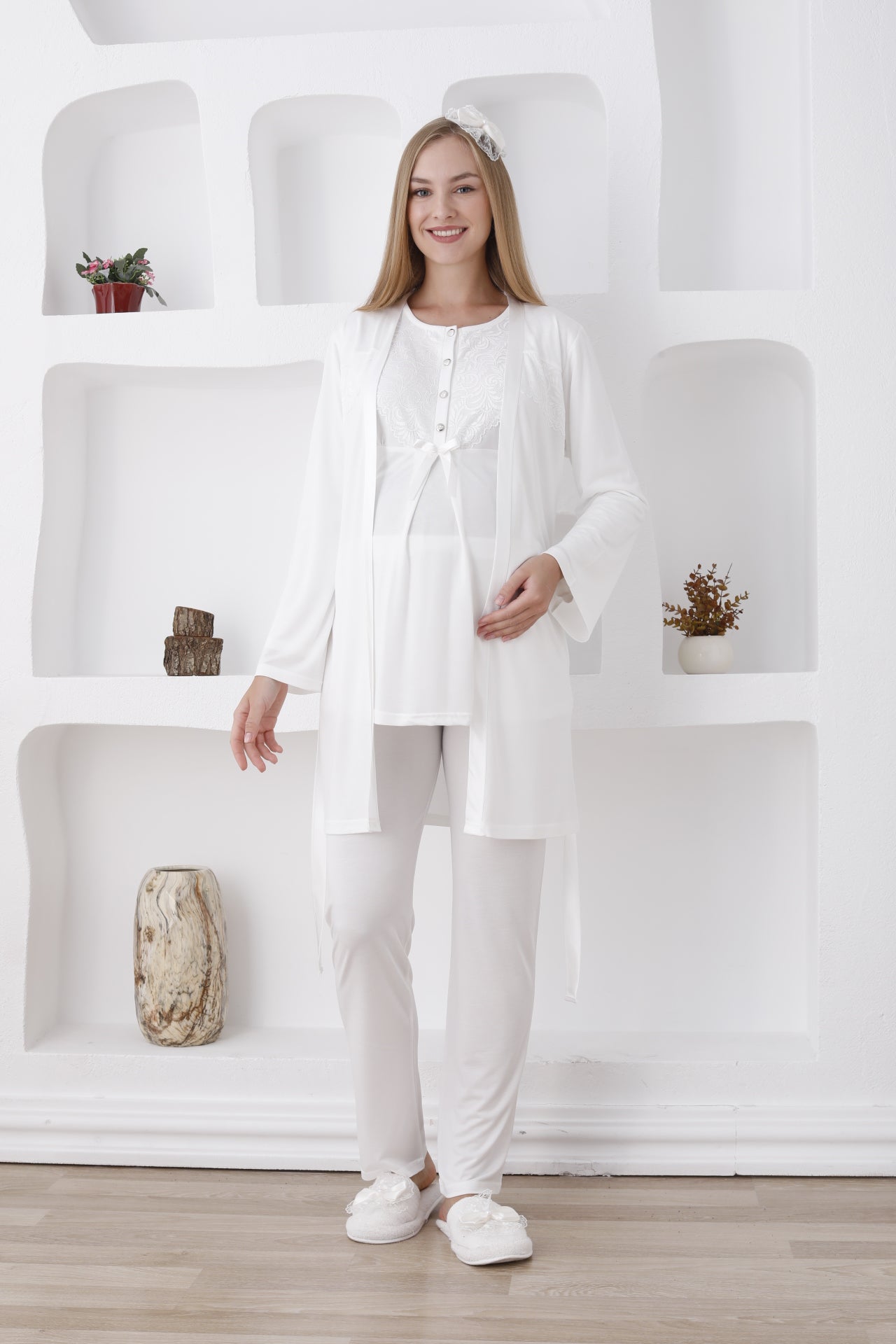 Uzun Kollu 3'lü Hamile Pijama ve Sabahlıklı Lohusa Takımı - 3425